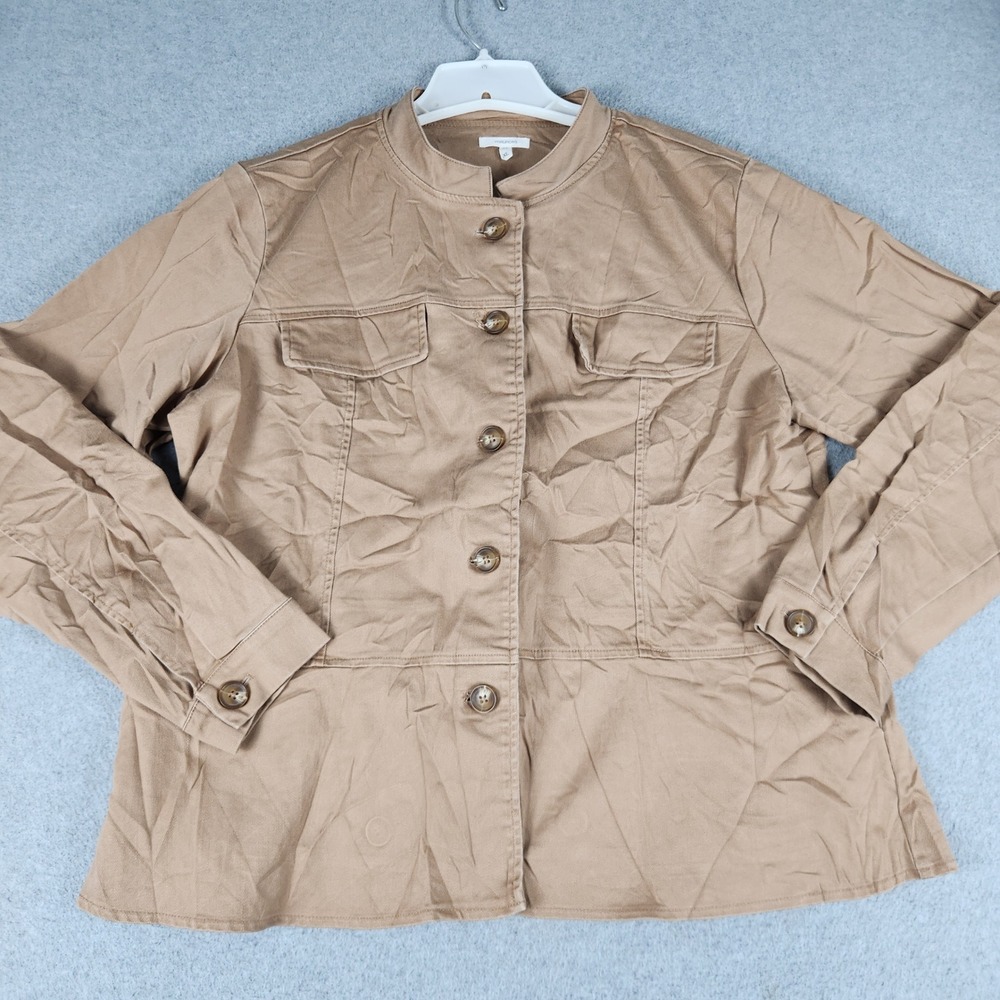 Maurices Jacket Women XL Tan Cotton Twill Stretch Utility Mock Neck Button Front